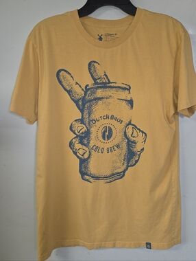 Dutch Bros Yellow Tee with Blue Cold Brew Handprint